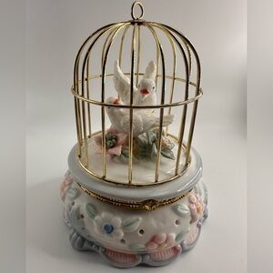 Vintage Decorative Birdcage Trinket Box with Floral Base